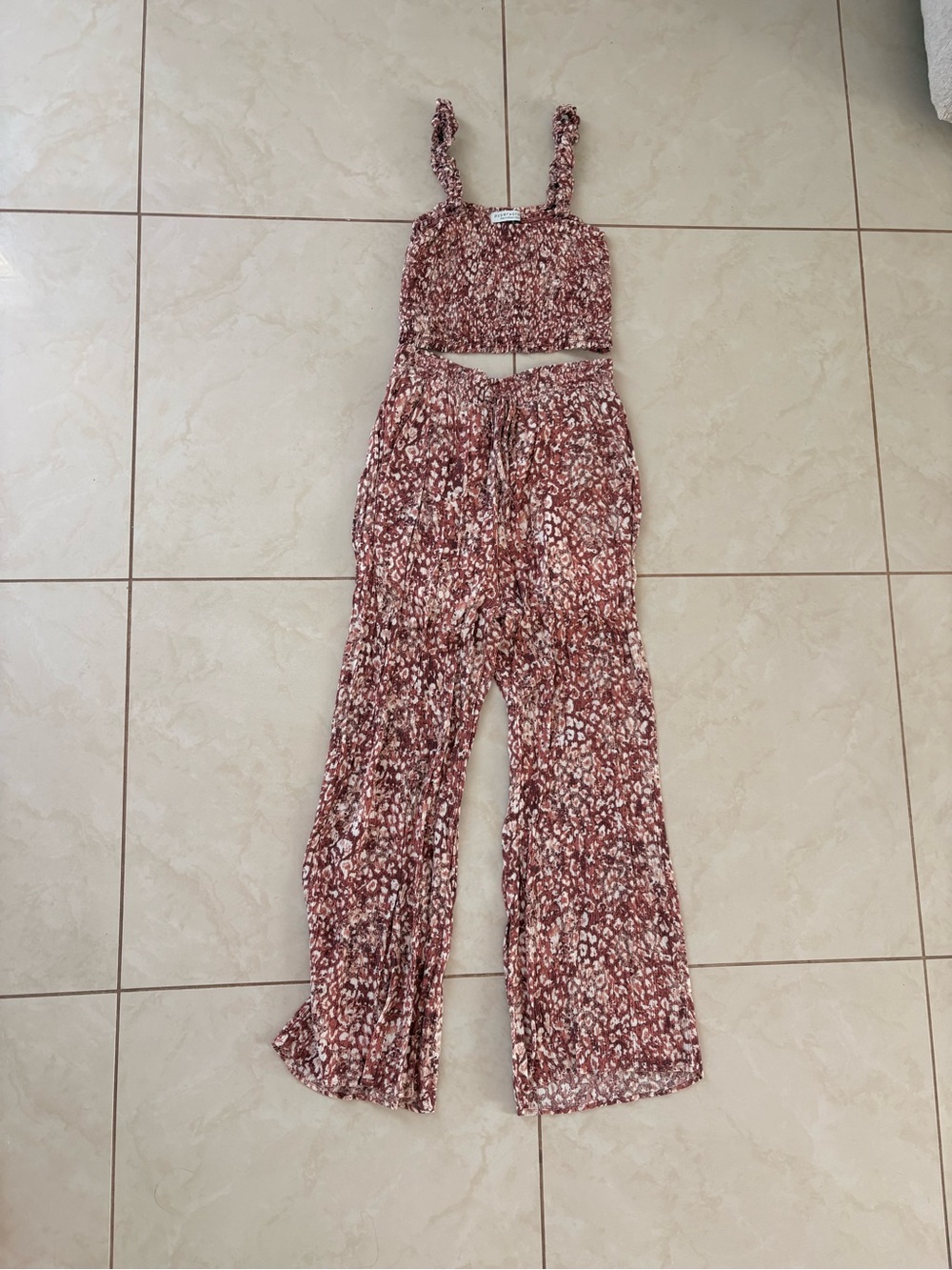 Paper Crane Rust Floral Two-Piece Wide-Leg Jumpsuit